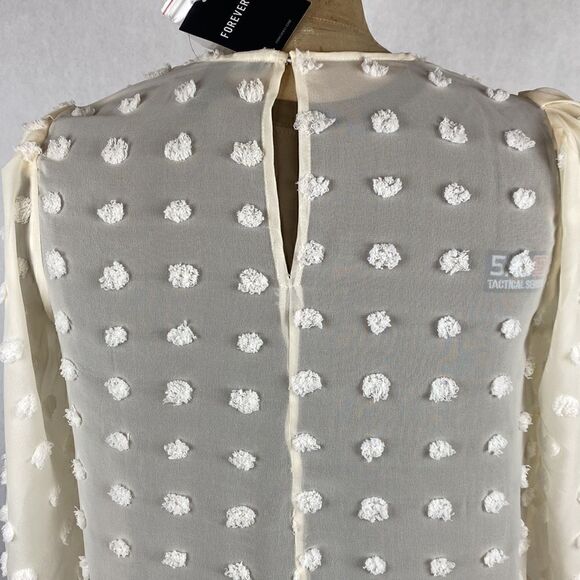 NEW Forever 21 Sheer Top Shirt Polka Dot Texture Small Puff 3/4 Sleeve Cropped - Picture 5 of 10